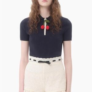 Valentino Navy Top with Cherry Accent Like New L